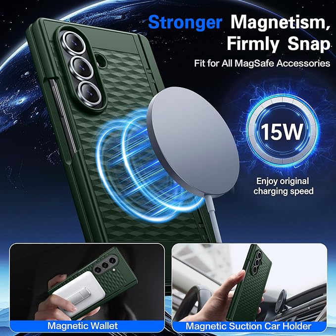 Magnetic for Samsung Galaxy Z Fold 7 Case+Screen Protector | [Hinge Protection] [Kickstand][Compatible with MagSafe] Full Body Protective Phone Case for Galaxy Z Fold 7 Gold