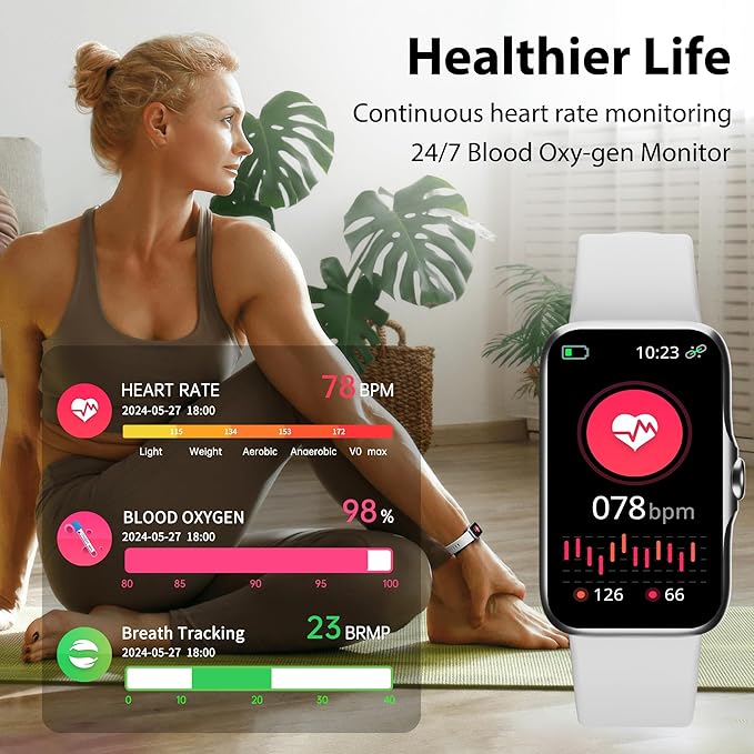 JYUAJOI Fitness Tracker with 24/7 Continuous Heart Rate, Blood Oxygen Monitor, Smart Watch with Sleep Monitor, IP68 Waterproof Activity Tracker Step Counter for Women Men (Gray)