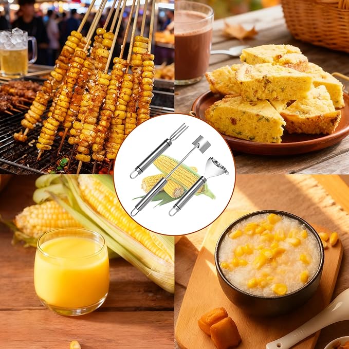 Fvbber Upgraded Corn Peeler 3PCS Stainless Steel Corn Peeler for Corn on The Cob with Corn Stripper Tool and Corn Holder Set, Corn Cob Stripper Tool for Quick & Easy Peeling, Corn Scraper for Kitchen