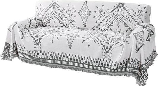 H.VERSAILTEX Reversible Sofa Cover Couch Cover for Dog Sofa Slipcover for Most Shape Sofa Furniture Protector with Tassels Sectional Couch Cover (X-Large: 71" x 118", Dark Grey/White)