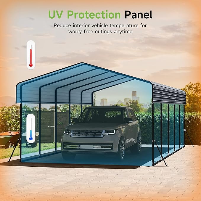 Real Relax 13' x 26' Metal Carport, Heavy Duty Carport with Galvanized Steel Roof with Metal Frame, Extra Long Outdoor Garage Car Shelter Shade for SUV Trucks and Boats, Gray