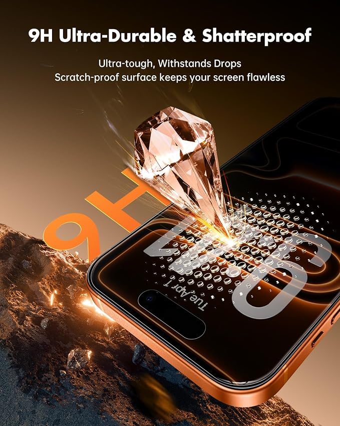 UNBREAKcable Privacy Screen Protector for iPhone 15 (6.1) 25° Anti-Spy Tempered Glass Easy Install Alignment Frame Case-Friendly 9H Hardness Anti-Fingerprint 3-Pack