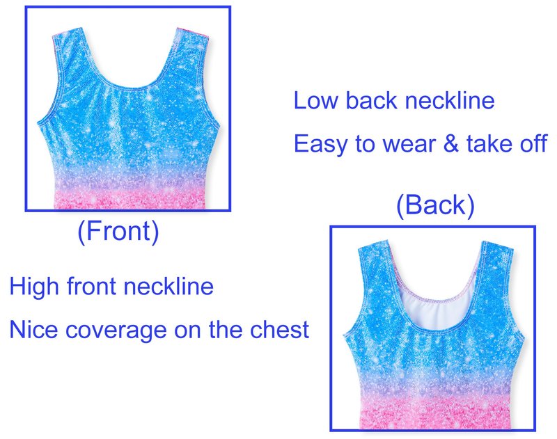 Domusgo Gymnastics Leotards for Girls 8-9 Years Old Blue Pink Star Sky Sparkly One Piece Tumbling Outfits