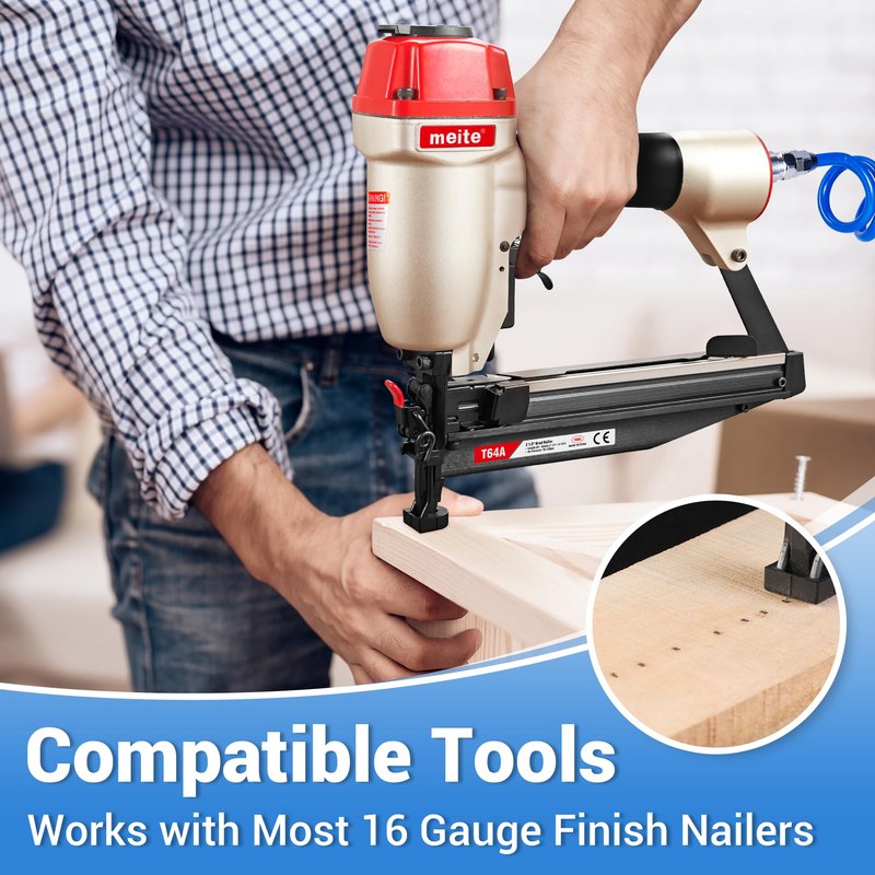 meite 16 Gauge Finish Nails 1-1/4 Inch Galvanized Straight Finishing Nails for Finish Nailer Gun Window Casing Baseboard Crown Molding, 5 Boxes/12,500PCS