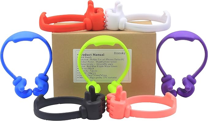 Honsky Cell Phone Tablet Stands (Pack of 5) Thumbs-up Cellphone Holder Tablet Display Stand Mobile Smartphone Mount Cradle for Desk Desktop - Universal Multi-Angle Cute Black