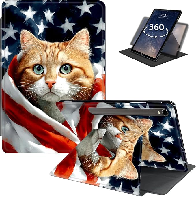 for Samsung Galaxy Tab A9 Plus Case 11 Inch 2024 2023 (SM-X210/X216/X218)360 Degree Rotating Smart Cover Case with Auto Sleep/Wake-Beautiful Highland Cow