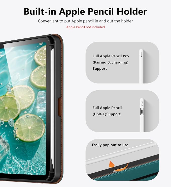 DTTO for iPad mini 7 A17 Pro 2024 aslo fit iPad mini 6 2021 Brown | 360 Degree Rotating Premium Faux Leather Folio Stand Cover with Pencil Holder Auto Sleep/Wake Multiple Angles Hand Strap
