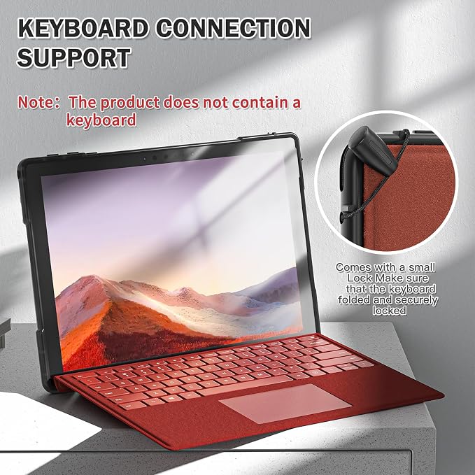 BRAECNstock Case for Microsoft Surface Pro 7+ Plus/7/6/5/4 12.3 - Black | Shockproof Case with 360° StandHand Strap &amp Pencil Holder | Type Cover keyboard CompatibleBusiness Friendly