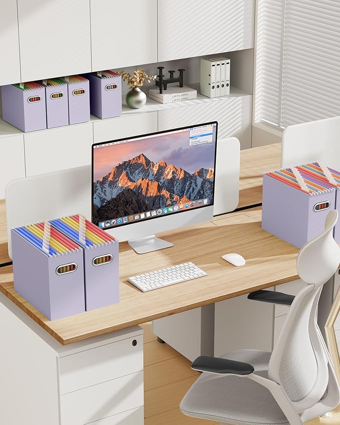 Oterri Cardboard File Organizer Box for Hanging File Folders Letter Size,File Box for Computer Desk,File Cabinet,Working Home,Office,Classroom(Purple, Letter Size - 2 Packs)