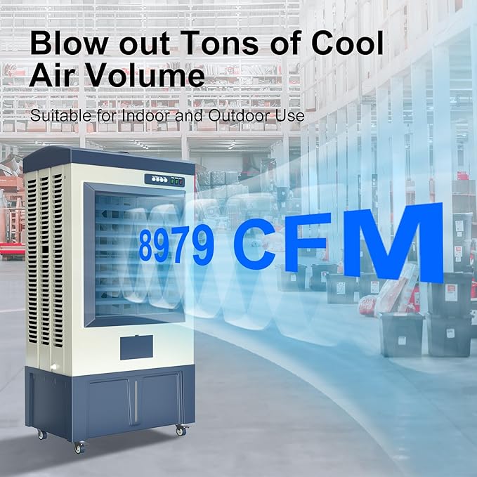 Uthfy 8979 CFM Swamp Cooler, 58" Evaporative Air Cooler with 36 Gal Water Tank, 5 Ice Box, 120° Oscillation, Portable Air Conditioner with 3 Speeds, Outdoor Cooling Fan for Garage, Patio, Factory Use