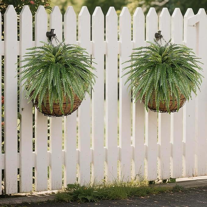 46" Artificial Fern Plants, Set of 2 Large Fake Ferns for Outdoors Indoor, Realistic Faux Boston Fern Bush with 71Fronds Each for Planter, Garden, Porch, Home Décor