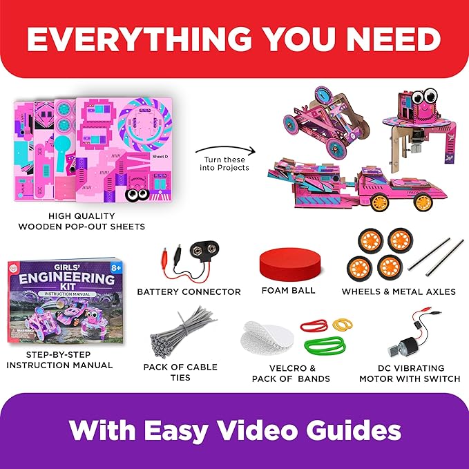 Doctor Jupiter Girls’ Ultimate Engineering Kit for Ages 8+ | Build Your Own Catapult, Race Car & Scribbling Robot | Birthday Gift Ideas for Girls 8-9-10-11-12 Year Olds | STEM Kit, Educational Toys