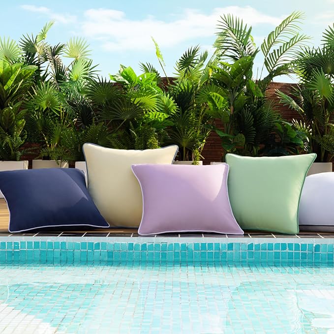 Phantoscope Pack of 2 Outdoor Waterproof Throw Pillow Covers Decorative Square Cushion Case Patio Pillows for Couch Tent Sunbrella, Lavender Purple 20x20 inches