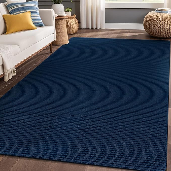 Non Slip Navy Solid Rubber Back Thing Rug for Living Room 3x5 Area Rugs for Kitchen, Rugs for Bedroom, Stain Resistant Easy Cleaning Non Shedding Carpet Navy 3 x 5