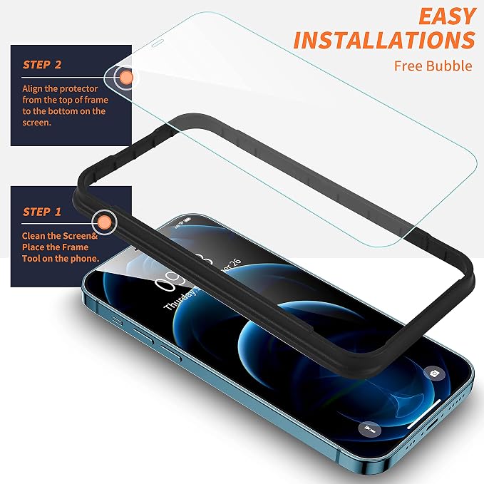 ImpactStrong 3-Pack Shatterproof Tempered Glass Screen Protector for iPhone 12 / iPhone 12 Pro [Easy Installation Frame] [Bubble Free] [9H Hardness] [Full Coverage] Case Friendly 6.1 Inch