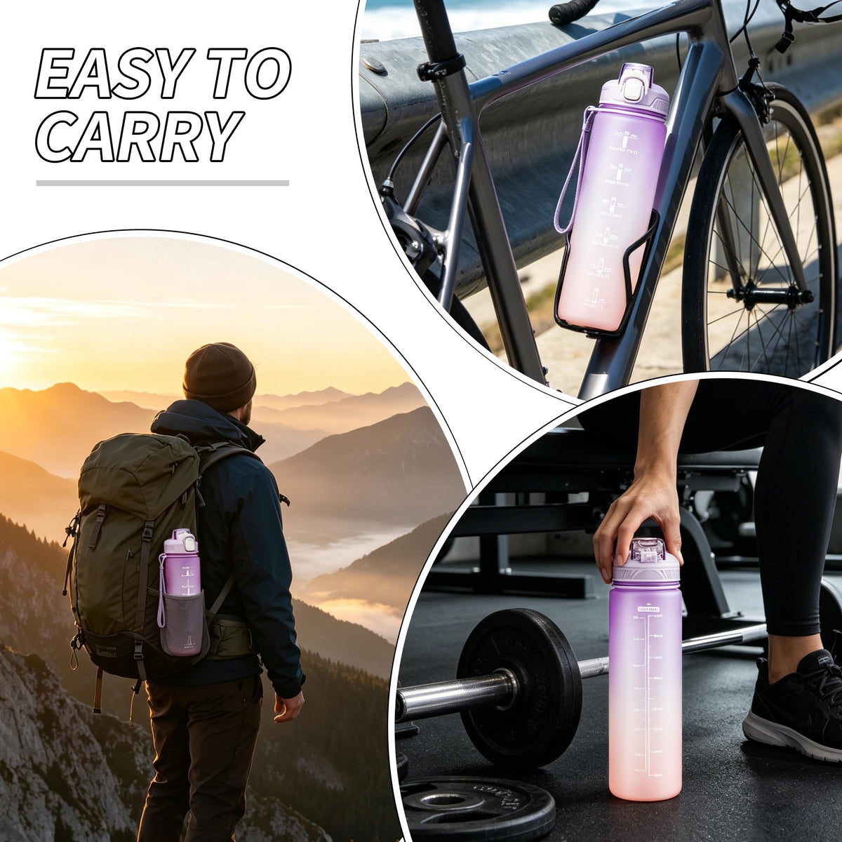 YC Kitchen 32oz Motivational Water Bottle with Straw & Carrying Strap