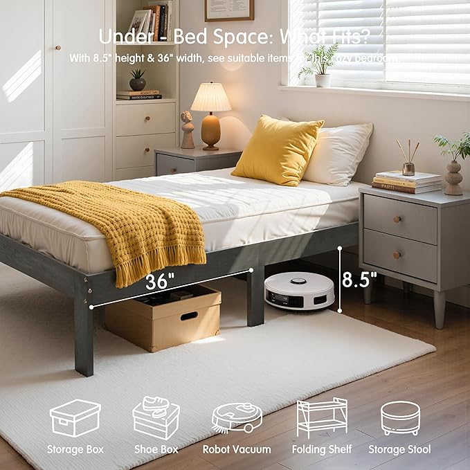 Hokway Wood King Size Bed Frame-No Wobble,Noise-Free,Easy Assembly with Precise Holes,12 in Wood Slat Support,No Box Spring Needed,Dark Gray