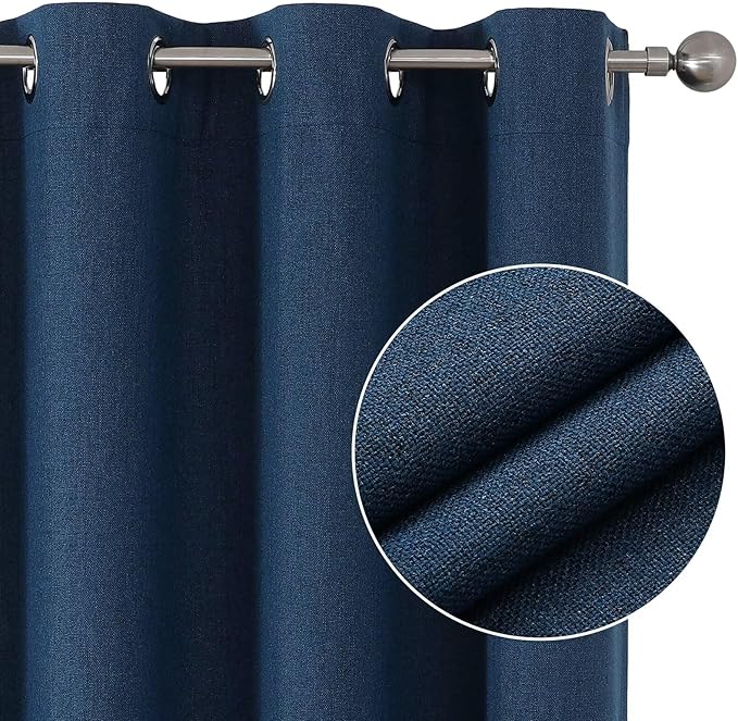 Joydeco Custom Denim Blue Textured Total Blackout Curtain for Bedroom and Living Room. Grommet Textured Thermal Insulated Room Darkening Curtain 1 Panel (Custom Size and Color)