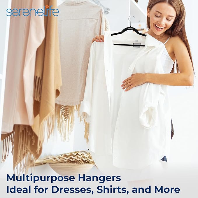 SereneLife Velvet Hangers 100 Pack Black – Slim Non-Slip Clothes Hangers with Chrome 360° Swivel Hook, Durable 10 lbs Capacity, Ultra-Thin Space Saving Hangers for Closet Organization