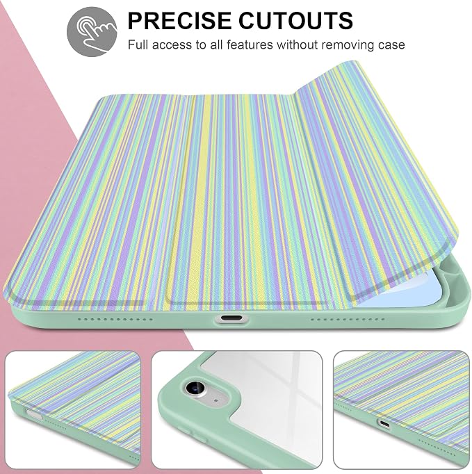 Case for iPad (A16) 11th Generation 11 inch 2025 /iPad 10th Gen 10.9 2022 - Aesthetic Cute Preppy Design Trifold Cover with Soft TPU Bumper Clear Back Auto Sleep/Wake Waves