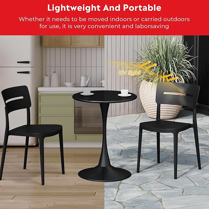 Costaelm Small Dining Table, Round PP Outdoor Table, Weather Resistant Balcony Table for Outside Poolside Deck Lawn Garden Backyard, Black