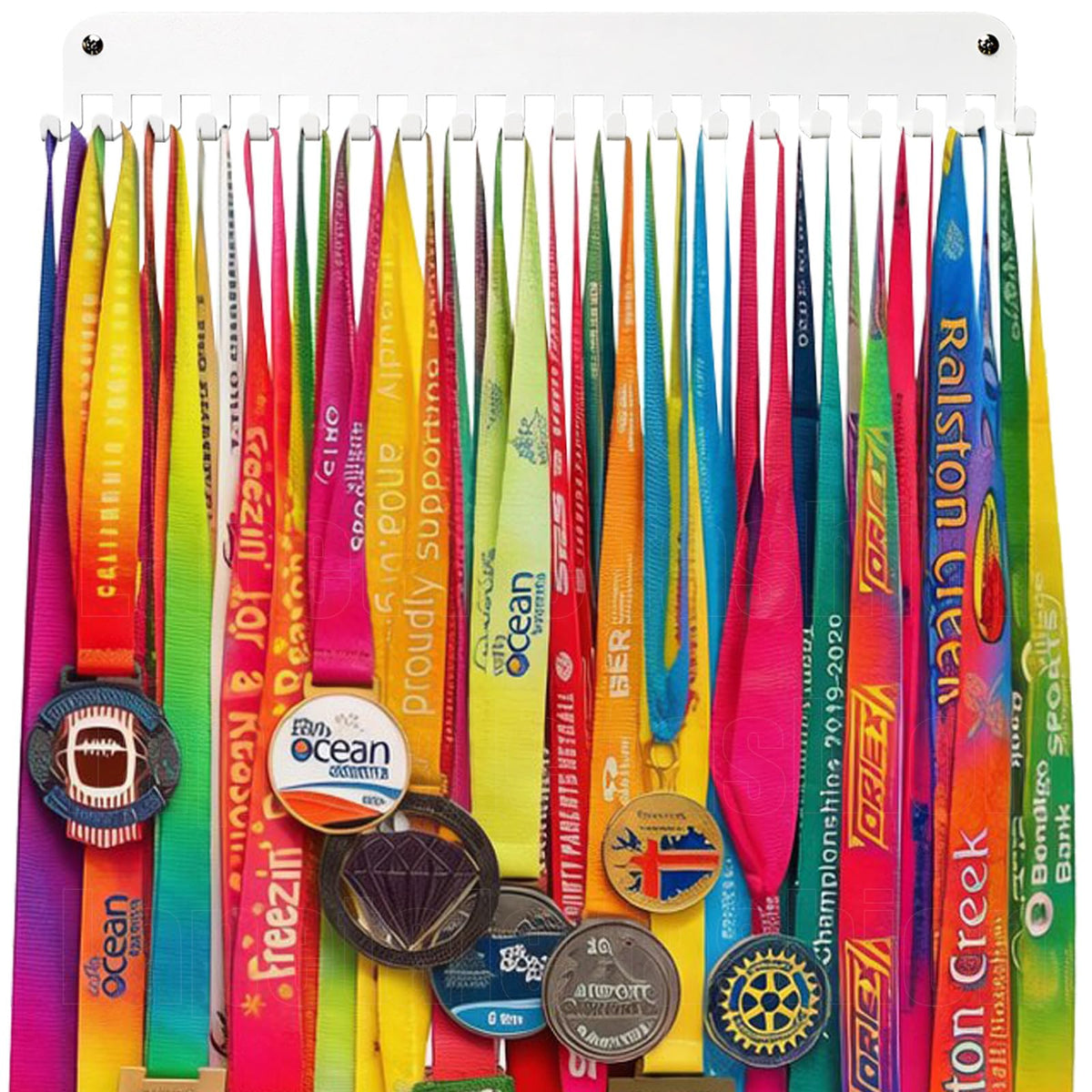 Lapetale Fashion White Medal Hanger Holder Display Rack,Race bib Medal Display with 20 Simple Hooks, Race Medal Display Holder,Hanger for Medals