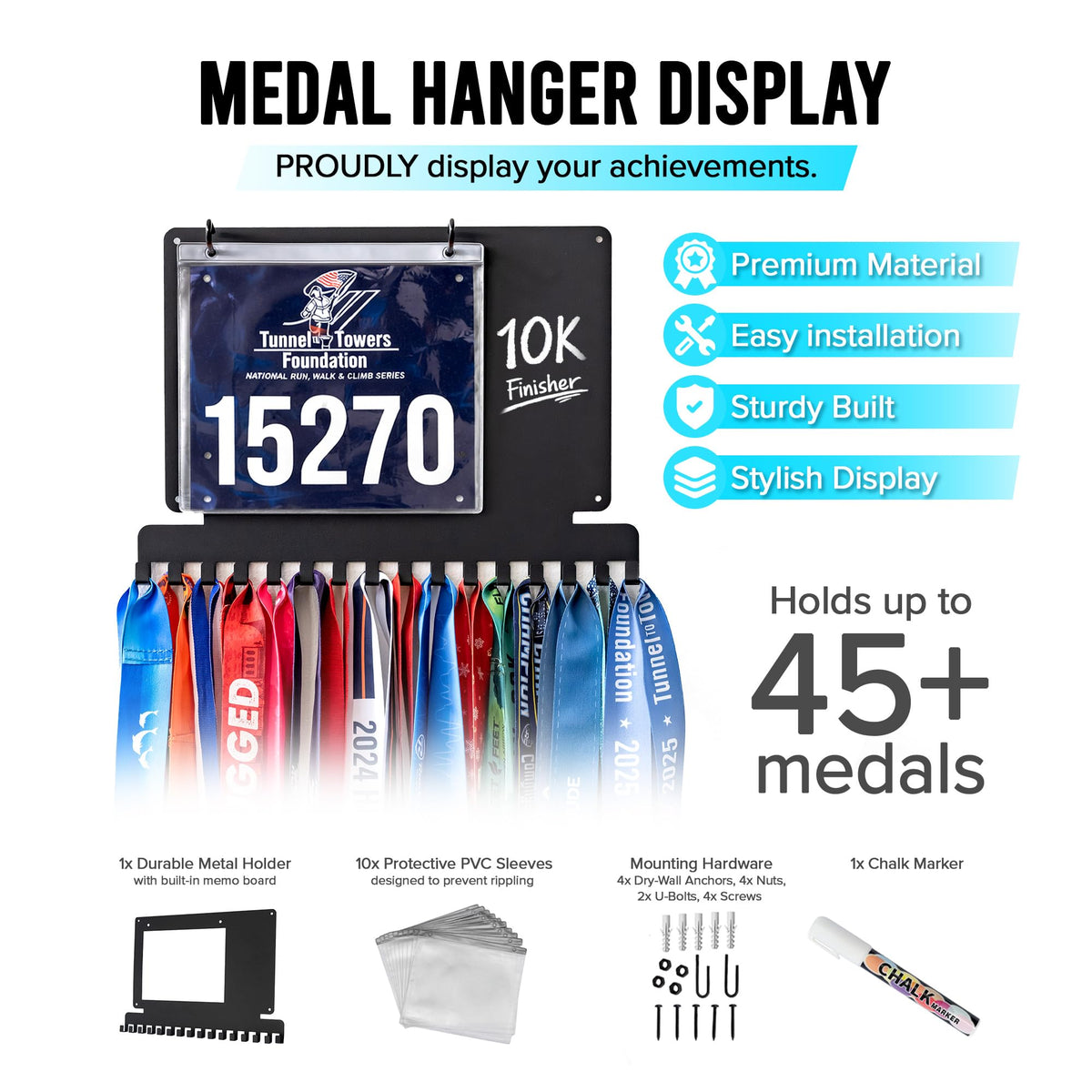 Stekja Running Medal Hanger Display with Race Bib Holder, Gift for Runners