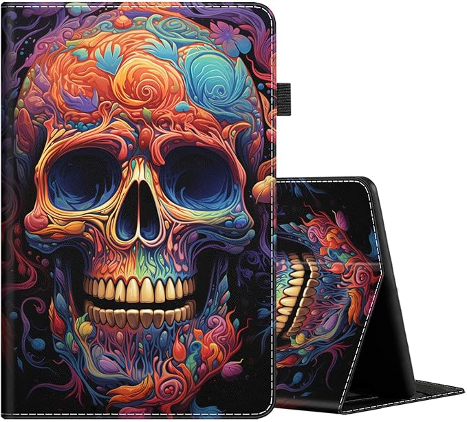 Case for All-New Amazon Fire HD 10 and 10 Plus Tablet (13th/11th Generation 2023/2021 Release) 10.1 Multi-Angle Smart Stand Cover Auto Sleep/Wake Skull and Fire