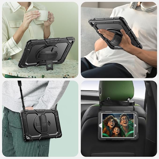 SEYMAC Case for iPad Air 3/ Pro 10.5 inch/Air 3rd Generation 10.5'' Black | Heavy Duty Shockproof Protective Built-in Screen Protector 360° Rotating Stand Hand/Shoulder Strap
