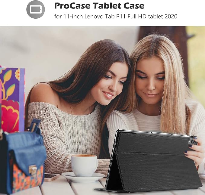 ProCase Slim Shockproof Stand Case for Lenovo Tab P11 / P11 Plus Black | Shockproof Folio Hard Shell Cover Multi-Angle Stand Offers Secure Protection Hands-Free Viewing