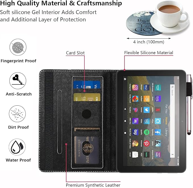 Case for Kindle Fire HD 8/Fire HD 8 Plus Tablet (12th/10th Gen 2022/2020 Release) - Slim Lightweight PU Leather Stand Cover with Auto Wake/Sleep Celestial Theme Sun with Crescent Moon