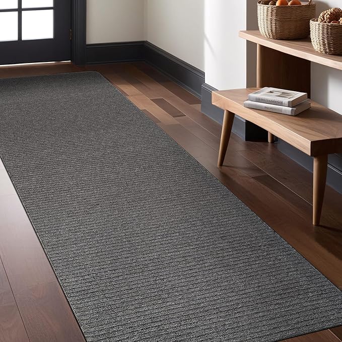 Non Slip Gray Solid Rubber Back Thing Runner Rugs for Living Room 2x5 for Kitchen, Rug for Bedroom and Hallway, Stain Resistant Easy Cleaning Non Shedding Carpet Gray 2 x 5