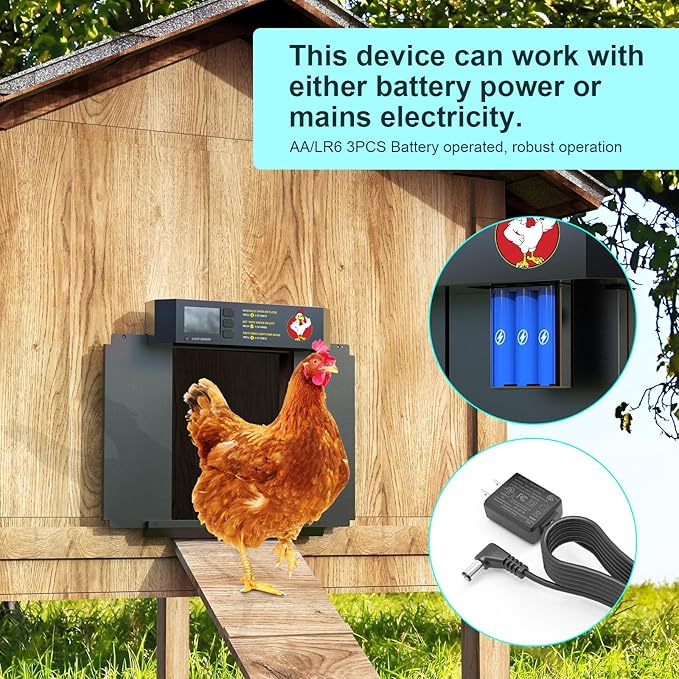 CKAIJHIEG Chicken Coop Door, Automatic Chicken Coop Door Opener, Large LCD Display with Timer & Light Sensor, Anti-Pinch Protection