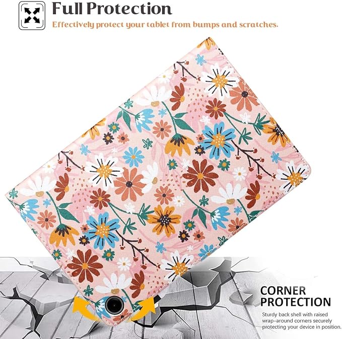 Case for Samsung Galaxy Tab A9 8.7 Inch 2023 (SM-X110/X115/X117) Suede Embossed Flower Flip Stand Protective Shell with Pen Holder &amp Card Slot No Smart Auto Wake/Sleep Function Brown