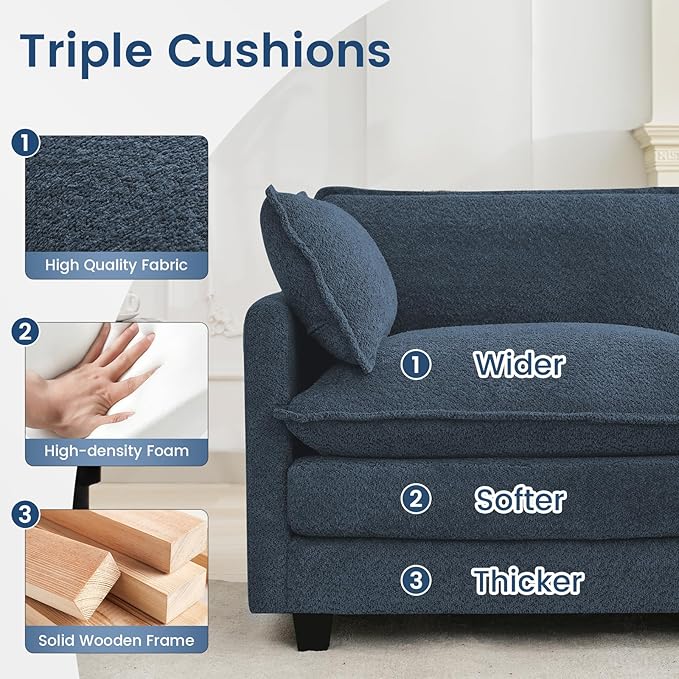 ROWHY Modular Loveseat Sectional Sofa, 78" Upholstered Loveseat, 2 Deep Seat Sofa Couch with 2 Throw Pillows for Small Space, Modern Comfy Cloud Couch for Living Room, Chenille, Royal Blue