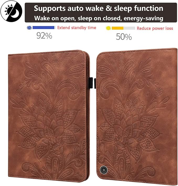 for Kindle Fire HD 8 Tablet (only Fits 10th Generation) &amp Fire HD 8 Plus 8 Case 2020 with Stand/Pencil Holder/Card Pocket/Elastic Band Embossed PU Leather Floral Cover Brown Peacock Flower