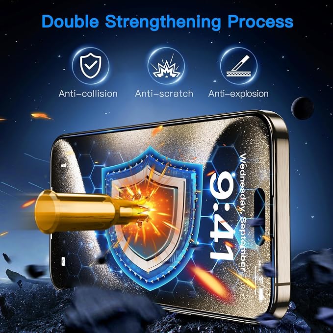 Uyiton Anti-Blue Light for iPhone 15 Plus Screen Protector | Unbreak-Glass Easy to Install Full Coverage Case Friendly Scratch Resistance 9H Tempered Glass Screen Protector 2 Pack