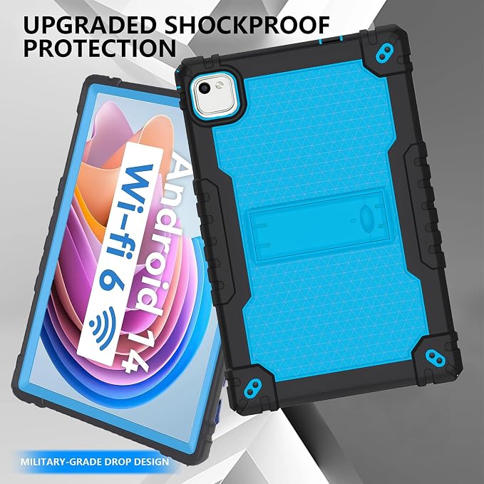 for HNVHNV/Aiprotablet/kelankeke K10 Tablet 10 inch Android Tablets Case Built in Kickstand Heavy Duty Hybrid Protective Case Hard Back Shell Case with Shoulder Strap (Black)