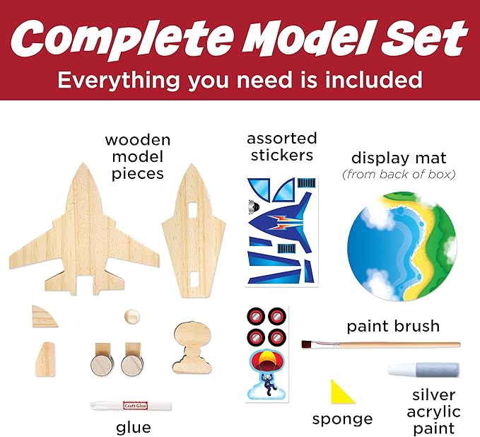 Creativity for Kids Buildeez! Easy Wooden Model Set: Jet Plane Ace - Airplane STEM Kit, Craft for Kids, Kids Activities and Gifts for Boys (Ages 5+)