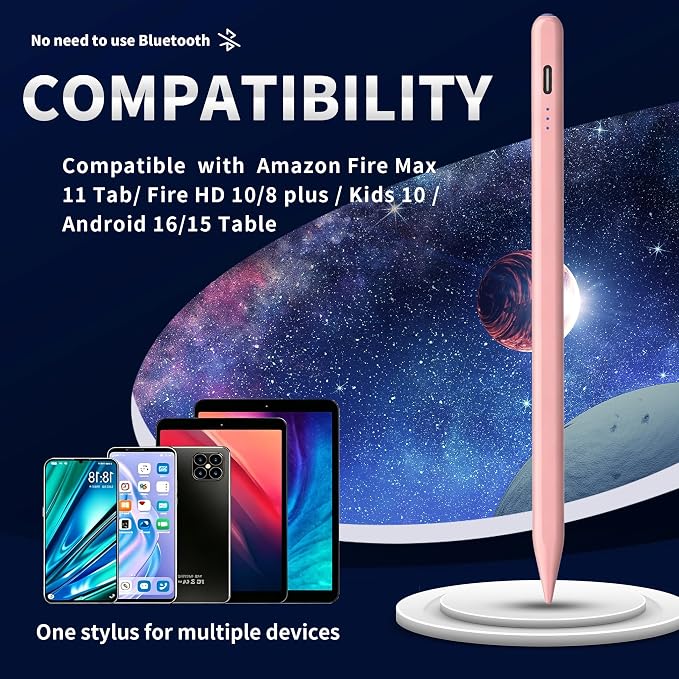Stylus Pen Android for AMZ Tablet HD 10/Max 11 Compatible with Samsung/LenovoAccurate， Push-Button Switch On/OffLong Battery Life+2Tips(NW Black)