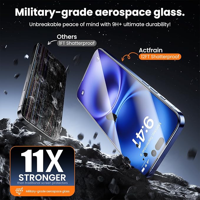 3-Pack for iPhone 16 Plus/15 Plus Screen Protector Privacy 9H+ Tempered Glass Scratch &amp Drop Resistant Smooth &amp Clear Easy Installation Full Coverage