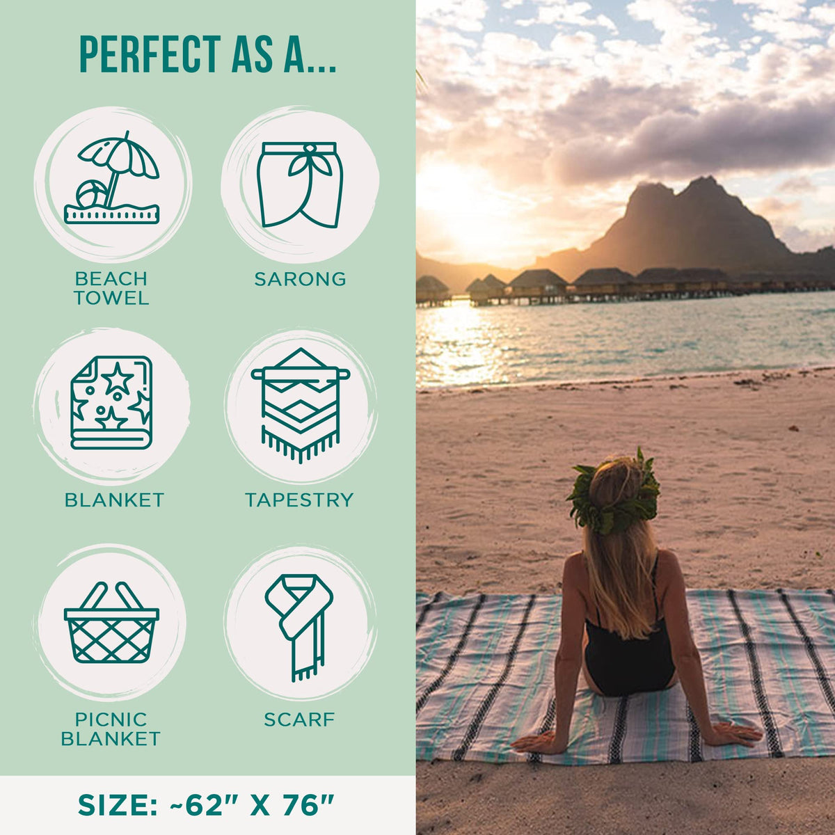 Sand Cloud Turkish Beach Towel - Quick Drying & Sand Resistant, Extra Large