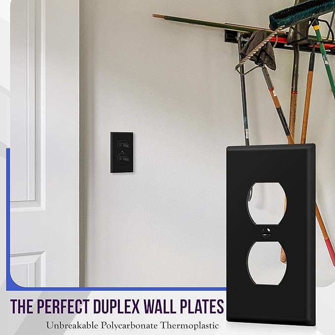 ENERLITES Duplex Receptacle Outlet Wall Plate, Size 1-Gang 4.50" x 2.76", Unbreakable Polycarbonate Thermoplastic, 8821-BK, Black