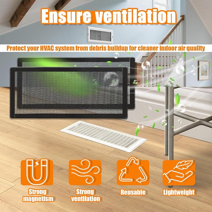 Magnetic Floor Vent Covers- 4"x10" Air Vent Screen Mesh Cover, Floor Register