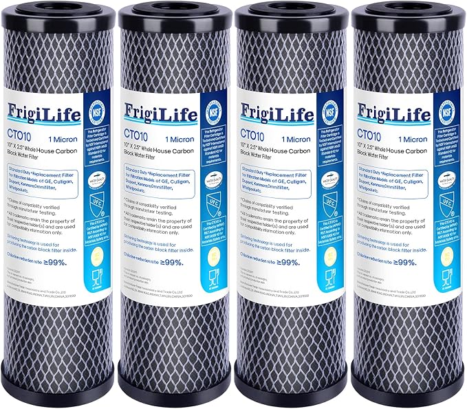 1 Micron 10" x 2.5" Whole House CTO Carbon Sedimen Water Filter Compatible