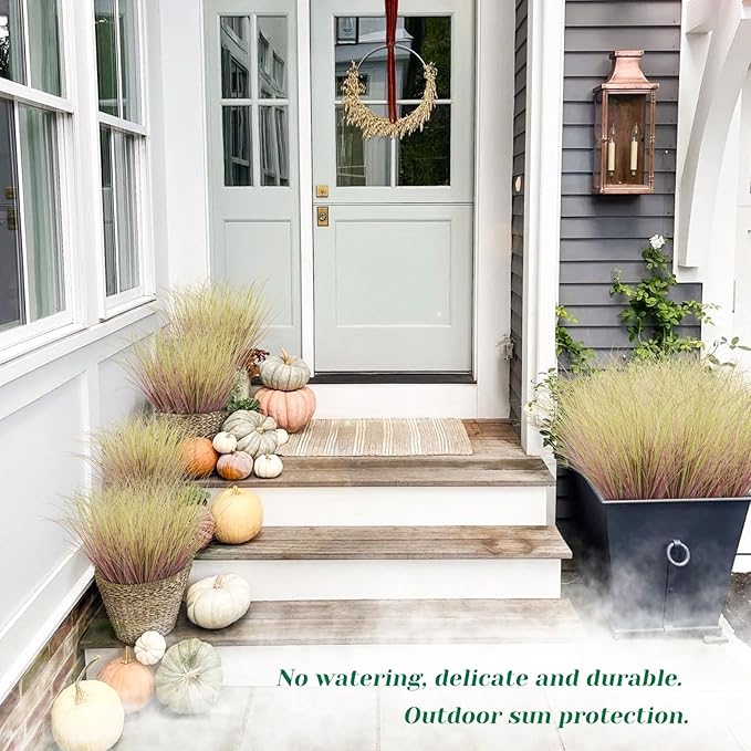 48Pcs Artificial Grass Plants, Faux Shrubs Wheat Grass, Artificial Tall Grass Fake Plants for Outdoor Decor,Artificial Greenery Stems Weed for Room Indoor Home Decor（Light Purple）