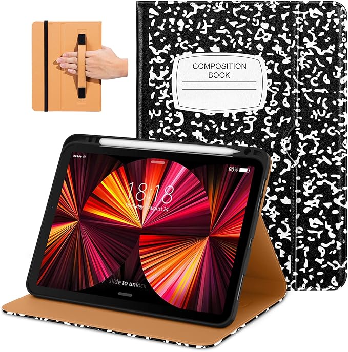 DTTO Case for iPad Pro 11 Inch 4th / 3rd / 2nd / 1st Generation 2022/2021/2020/2018Premium PU Leather Folio Stand Cover with Hand Strap Auto Wake/SleepMultiple Viewing Angles Black