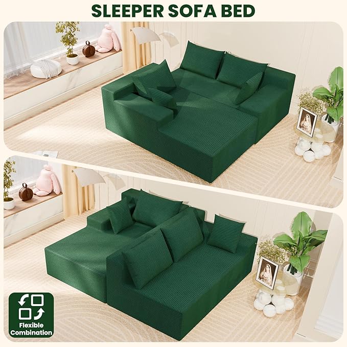LEVELEVE 107" Cloud Sectional Couch with Deep Seat，Modern Modular Sofa with L-Shape Chaise，No Assembly Required, Upholstered Couches for Living Room Bedroom(Green,Left Facing Chaise)