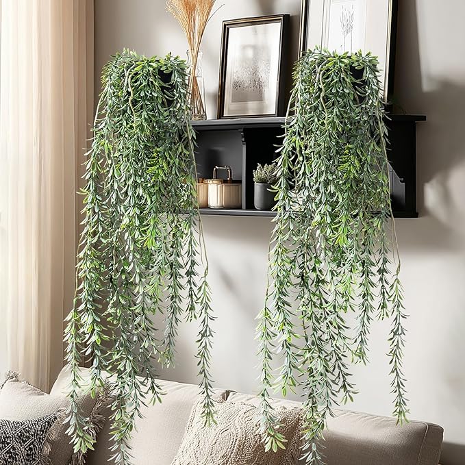 Artificial Hanging Plant 2 Pcs Faux Plant Ivy Vine Faux Eucalyptus Vines Fake Potted Greenery for Wall Living Room Home Shelf Office Bathroom Outdoor Indoor Decor (Type 5)