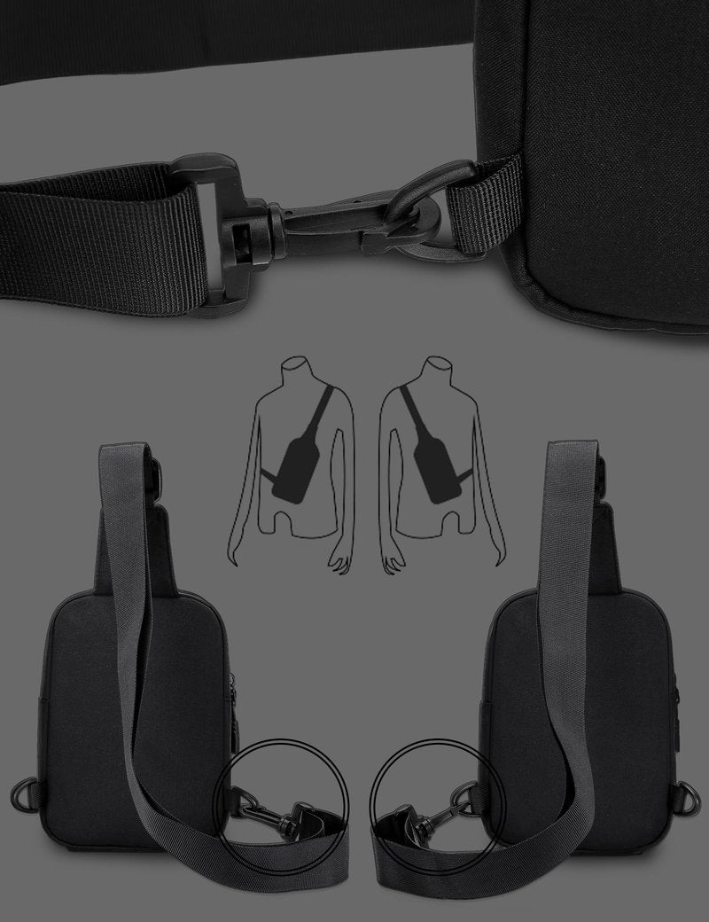 Peicees Mens Mini Sling Bag Chest Shoulder Bag Women Crossbody Phone Holder with Reversible Strap and Dual Pocket, Grey